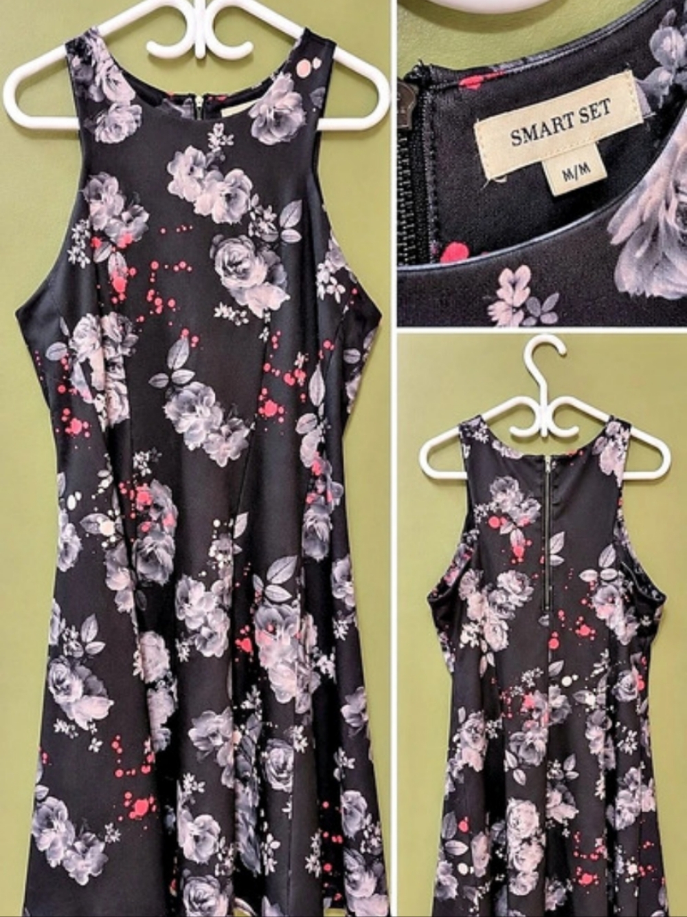 Smart Set Floral Midi Dress in Black & Pink Size Medium Like New
